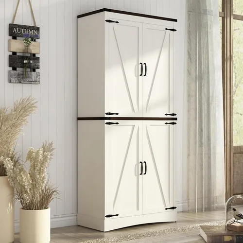 Miniatura 8 de Hlivelood Despensa de cocina de 71 pulgadas de alto, armario de almacenamiento de granja con estantes ajustables, tubo de acero que soporta carga