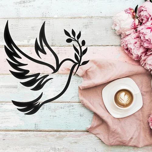 Miniatura 8 de Vivegate Dove of Peace - Arte de pared de metal con rama de olivo – ramas de olivo con contorno negro, decoración de pared de metal de paloma blanca