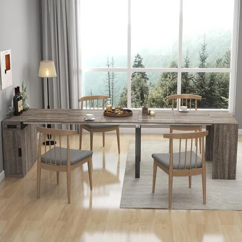 Miniatura 16 de SSLine Mesa de comedor rectangular extensible de 35 a 118 pulgadas, mesa de reuniones de conferencias súper larga para 6, 8, 12 personas, mesas