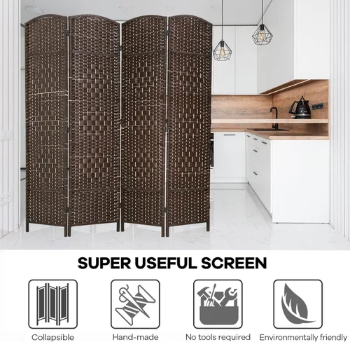 Miniatura 2 de Divisor de habitación, 4 paneles de 6 pies, divisor de privacidad plegable para interiores, pantalla de madera para hogar, oficina, restaurante