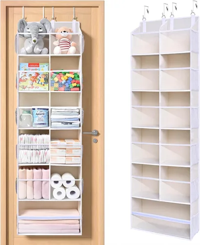 Miniatura 13 de ULG Organizador para colgar sobre la puerta, 5 niveles extra grande con 10 bolsillos de malla, capacidad de 100 libras, organizador de puerta Beige