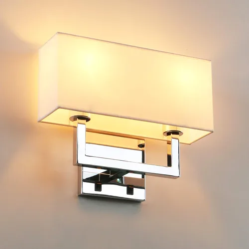 Miniatura 11 de PERMO Apliques de pared con acabado negro, doble aplique con pantallas textiles blancas y botón de encendido/apagado, lámpara de pared para sala