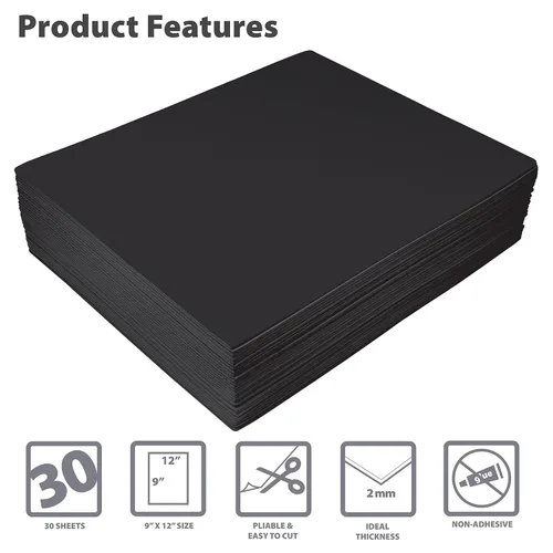 Miniatura 3 de Better Office Products Hojas de espuma EVA negra, paquete de 30, 0.079 in de grosor, 9 x 12 pulgadas, color negro, para artes y manualidades