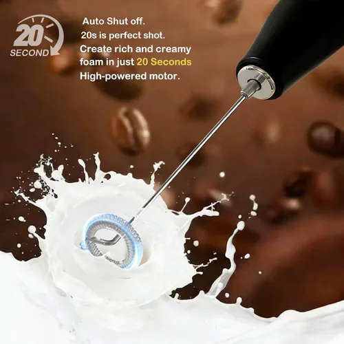 Miniatura 4 de Espumador de leche de mano y bandeja de goteo, funciona con pilas, sin salpicaduras Máquina de espuma, apagado automático, batidor de acero