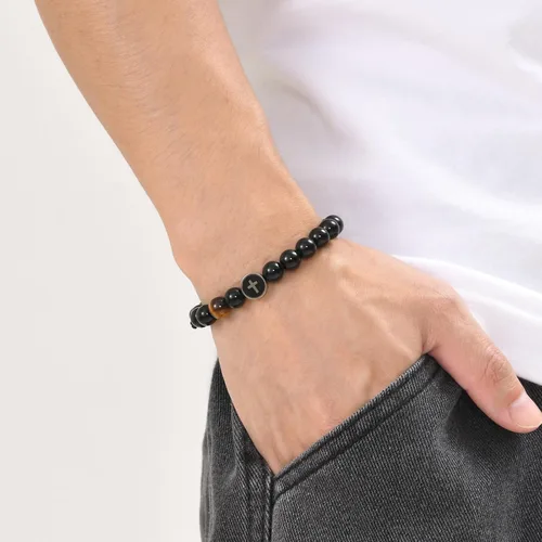 Miniatura 3 de JAYUMO Pulsera de cuentas ajustable con cuentas de ojo de tigre de piedra natural para hombre y mujer