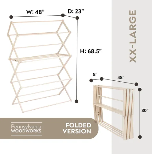 Miniatura 5 de Pennsylvania Woodworks Estante de secado de ropa: Estante de madera dura de arce macizo para mantas, toallas, ropa de cama y más, estante de secado