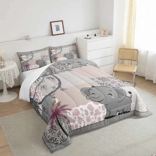 Miniatura 5 de Lindo Juego de Edredón de Elefante Juego de Ropa de Cama de Animales de Dibujos Animados para Niños Niñas Mujeres Adultos Edredón de Hojas
