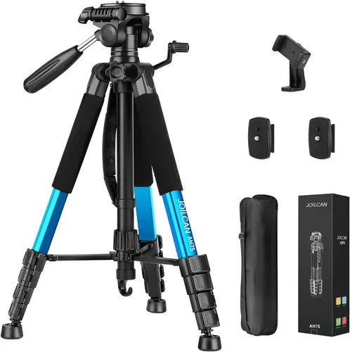 Miniatura 9 de JOILCAN Trípodes para cámara, trípode de 74 pulgadas para grabación de video, cámaras de alta resistencia, trípode DSLR de viaje profesional, Negro