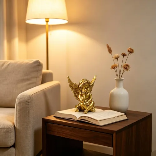 Miniatura 8 de Artgenius Figura de ángel pequeña de 4 pulgadas, figuras y estatuas de ángel doradas, escultura de ángel decorativa moderna para el hogar, oficina