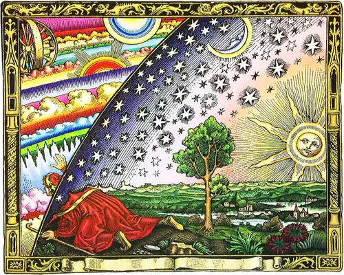 Miniatura 9 de Camille Flammarion 1889 - Cúpula de firmamento – Mapa plano de la Tierra por Camille Flammarion – Meteorología Cosmología Astronomía Estrellas Luna