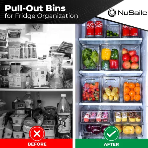 Miniatura 5 de Contenedores organizadores apilables para refrigerador, cajones extraíbles con asas, contenedores de almacenamiento de verduras y frutas