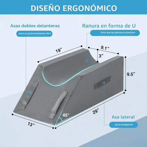 Miniatura 2 de MEGCXIT Almohada de Elevación para Piernas Circulación Sanguínea, Almohada de Cuña para Hinchazón de Piernas, Almohada de Cuña para Rodilla Post Gris