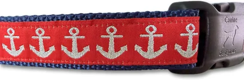 Miniatura 5 de Collar de perro grande de 15-22 pulgadas ancla náutica azul rojo collar ajustable hecho a mano USA