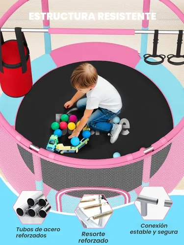 Miniatura 4 de Bluerise - Cama elástica de 55 pulgadas/6 pies, para niños, juego interior y exterior, con canasta de baloncesto para cama elástica, malla de Rosa