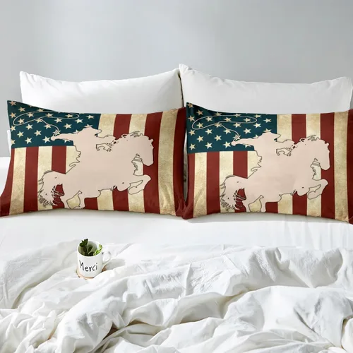 Miniatura 5 de Juego de ropa de cama de silueta de caballo vaquero, tamaño individual, sábana bajera ajustable de microfibra suave de microfibra suave con diseño