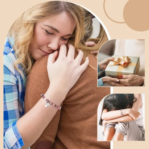 Miniatura 5 de Quelay Juego de 12 pulseras de ángel con tarjeta de felicitación y bolsa de organza, pulseras inspiradoras de piedra natural rosa inspiradora