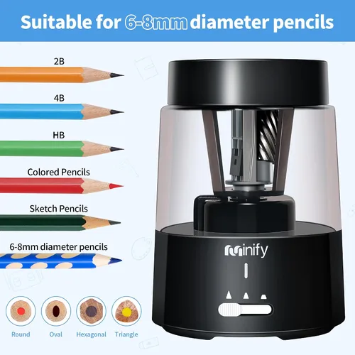 Miniatura 6 de Sacapuntas eléctrico, sacapuntas de lápiz, hoja resistente recargable con batería, sacapuntas para lápices de colores de 6-8 mm, parada automática