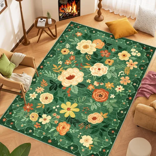 Miniatura 3 de DUKINO Alfombra de área de 6 x 9 pies, alfombra floral para sala de estar, ligera, antideslizante, lavable, alfombra de interior de pelo bajo