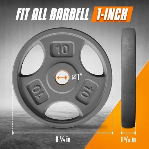 Miniatura 2 de Yes4All Placas de peso de agarre estándar de 1 pulgada, hierro fundido con varios tamaños de 2.5 libras a 35 libras para entrenamiento de fuerza, E.