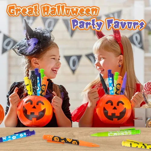 Miniatura 6 de Shemira Recuerdos de fiesta de Halloween para niños, 24 bolígrafos jumbo en 6 diseños temáticos surtidos de Halloween para truco o trato, relleno