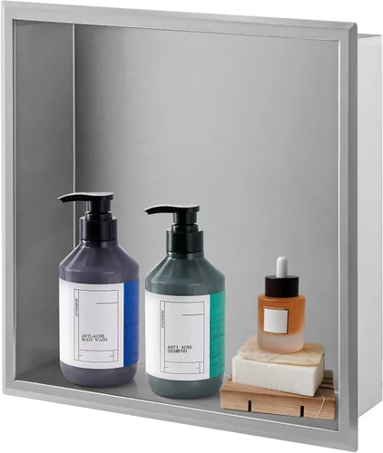 Miniatura 12 de Nicho de ducha de acero inoxidable cepillado de 12 x 6 pulgadas, organizador de ducha empotrado, inserto de estante de baño para instalación