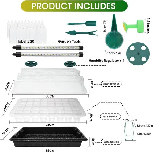 Miniatura 9 de MQUPIN Bandeja de inicio de semillas de 80 celdas con luz de crecimiento, paquete de 2 unidades de kit de inicio de semillas de brillo ajustable