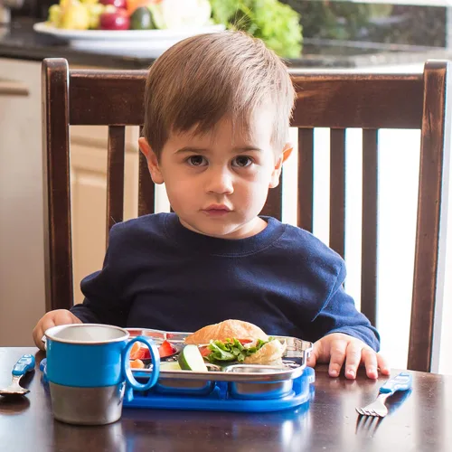 Miniatura 4 de Innobaby Din Din Smart - Taza de acero inoxidable (9 onzas) con asa para bebés, niños pequeños y niños. Sin BPA, azul