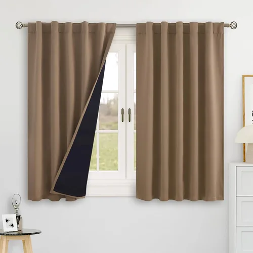 Miniatura 65 de BGment Cortinas 100% opacas beige de 63 pulgadas de largo con forro aislante térmico, bolsillo para varilla y lengüeta trasera de doble capa