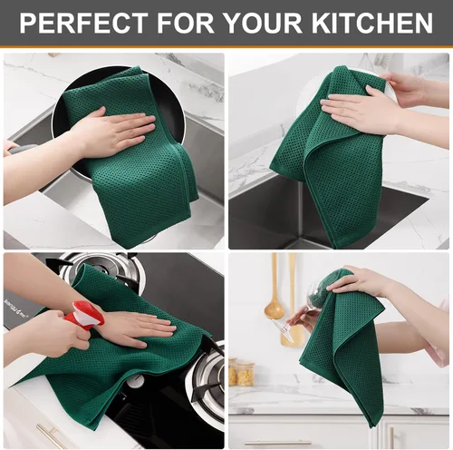 Miniatura 392 de Kitinjoy - Paños de cocina de 100 % algodón, tela de tejido gofrado, paño de limpieza ultrasuave, absorbente y de secado rápido. Beige