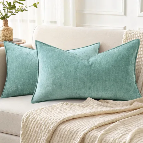 Miniatura 20 de decorUhome - Fundas de Cojín para Sofá 16x16 pulgadas Set de 2, Decorativas Suaves Euro Neutras de Felpilla con Diseño Elegante, Aqua Haze