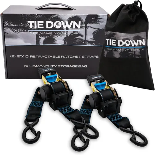 Tie Down 2 pulgadas x 3.05 m Negro Correa de fijación con mecanismo de trinquete resistente retráctil, kit de 2 unidades - Límite de carga de rotura