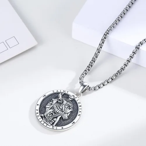 Miniatura 500 de Collar con colgante de plata de ley 925 con medalla de San Patrón, joyería religiosa para hombres y mujeres, con cadena de acero inoxidable 316L