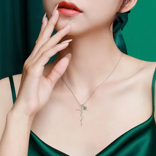 Miniatura 4 de PRAYMOS - Collar de plata de ley 925 con dije de cruz lateral, para mujer, ópalo sintético, cadena de 18 pulgadas y extensor ajustable de 2 pulgadas
