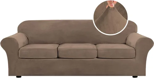 Miniatura 70 de H.VERSAILTEX - Funda elástica para sofá de 3 piezas, de suave terciopelo afelpado, para sofá biplaza con 2 cojines de hasta 72 pulgadas de ancho, se