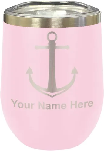 Miniatura 14 de LaserGram Vaso de vino de acero inoxidable de doble pared, ancla de barco, grabado personalizado incluido (negro)