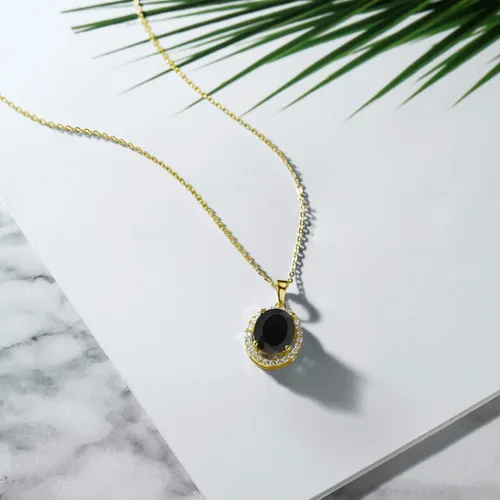 Miniatura 3 de Gem Stone King Collar con colgante de plata chapada en oro amarillo de 18 quilates de 0.433 x 0.354 in con piedra natal ovalada para mujer