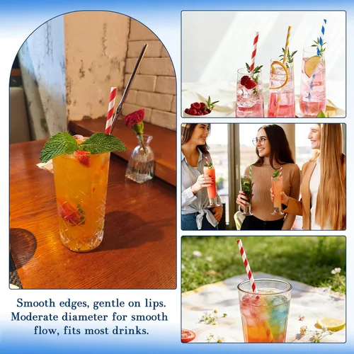 Miniatura 6 de 100 popotes de papel biodegradables a granel, varios colores del arco iris a rayas, pajitas para jugos, batidos, cócteles, café, refrescos, batidos