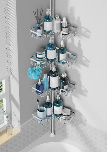 Miniatura 14 de ZUNTO Estante de ducha con poste de tensión para baño, ajustable de 25 a 114 pulgadas, de suelo a techo, organizador de barra de tensión
