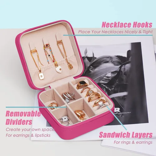 Miniatura 3 de BeBeGee Joyero de viaje, mini organizador de viaje portátil, pequeñas cajas de joyería para mujeres, regalos de dama de honor y accesorios
