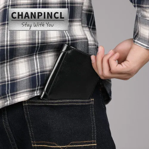 Miniatura 3 de Billetera de piel triple con bloqueo RFID para hombre con 2 ventanas de identificación, 2 compartimentos para efectivo, 6-8 ranuras para tarjetas