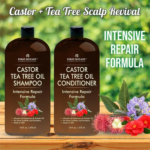 Miniatura 3 de Champú acondicionador de árbol de té de ricino – un conjunto antipérdida de cabello fórmula espesante para el crecimiento del cabello, anti