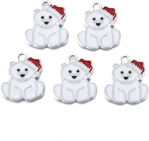Mega Pet 100 dijes de esmalte de oso polar con diseño de Navidad, oso de Navidad, blanco crema, colgantes para aretes, llaveros, manualidades,