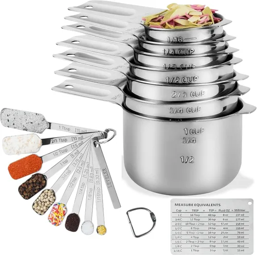 Miniatura 10 de Juego de tazas y cucharas medidoras de cobre, juego de tazas y cucharas medidoras de acero inoxidable, taza métrica y estadounidense 7 medida y 9