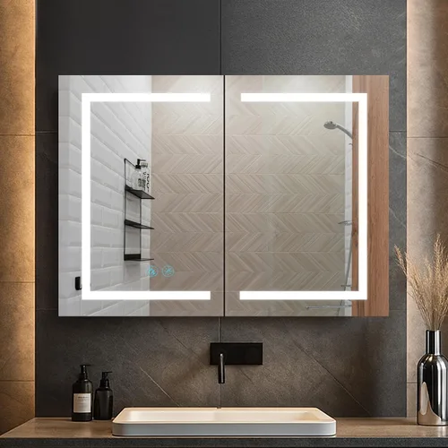 Miniatura 11 de Blossom Rigel - Botiquín de 20 x 26 pulgadas con espejo LED empotrado o superficie con luces, gabinete de baño con bisagra derecha, desempañador