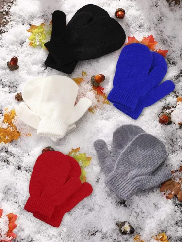 Miniatura 5 de Boao 5 pares de guantes de punto elásticos para niños y niñas guantes cálidos de invierno para niños y niñas
