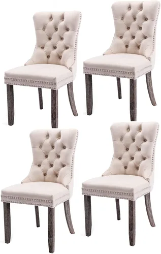 Miniatura 37 de Juego de 6 sillas de comedor modernas para sala de estar, cocina, patas de madera maciza, cojín acolchado de tela de lino, asiento y respaldo