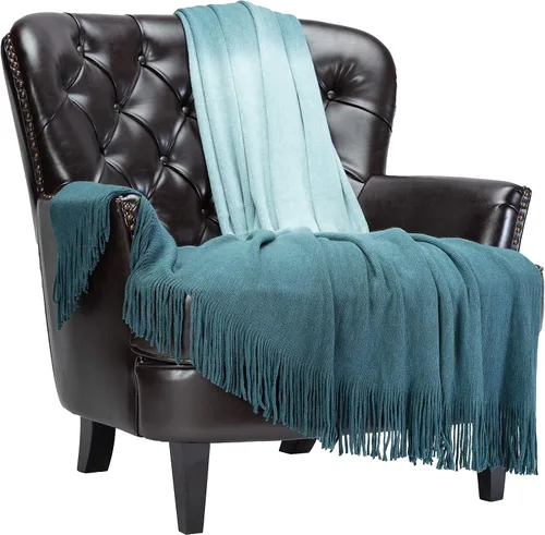 Miniatura 9 de Chanasya Manta acrílica súper suave con borlas en degradado gradual de alta calidad, cálida, acogedora, ligera y esponjosa para cama, sofá, silla