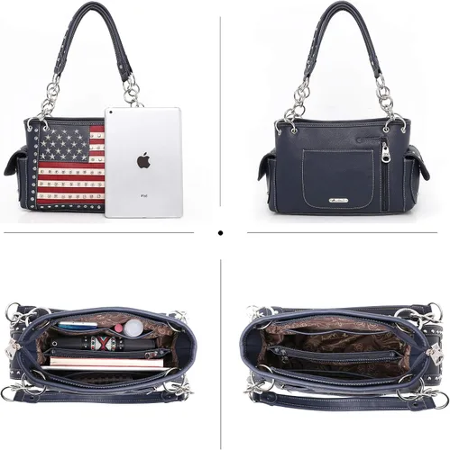 Miniatura 5 de Montana West Bolso patriótico con tachuelas para mujer, bolso con bandera estadounidense y bolso cruzado