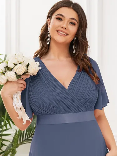 Miniatura 104 de Ever-Pretty Vestido formal para mujer, Navidad, Año Nuevo, cuello en V, gasa, talla grande, largo hasta el suelo, vestido de dama de honor