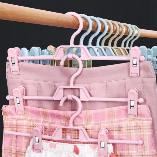 Miniatura 3 de DOITOOL Paquete de 10 perchas antideslizantes rosas para pantalones con clips ajustables, clips de plástico retráctiles para el hogar